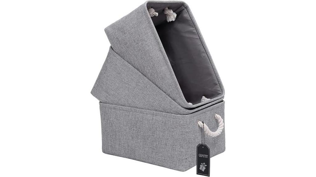 grey fabric storage baskets