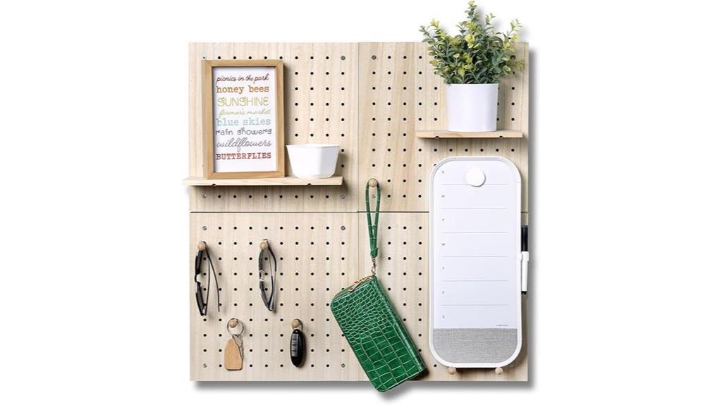 wooden pegboard wall organizer