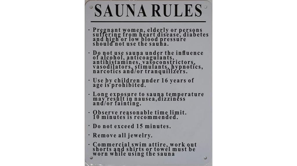 sauna rules aluminum sign