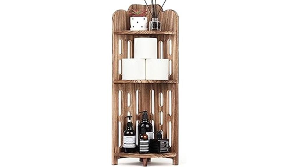 wooden bathroom corner shelf